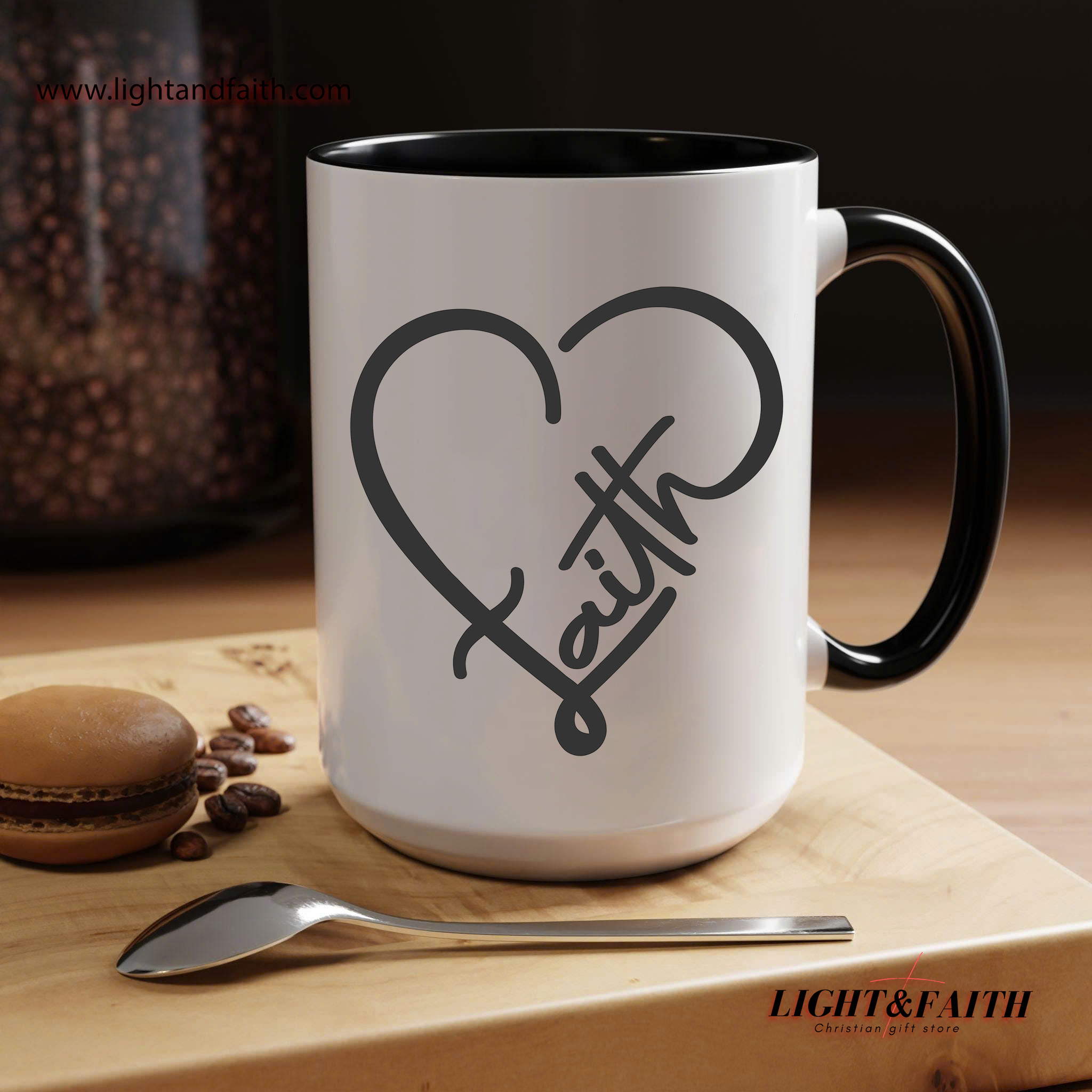 Faith Heart Mug – Minimalist Christian Coffee Cup, Handwritten Style Faith Gift MULAF43